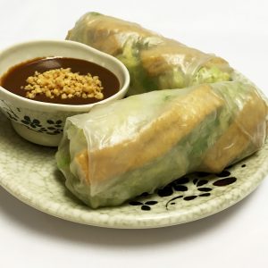 Tofu Rolls. Lettuce, mint & fried tofu strips wrapped in rice paper (2 per order)